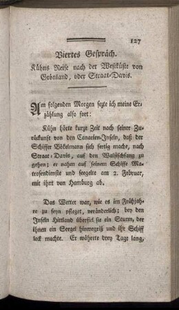 Viertes Gespräch. Kühns Reise nach der Westküste von Grönland, oder Straat-Davis.
