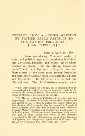 Extract from a letter written by Father Pablo Pastells to the Father Provincial, Juan Capell, S.J.