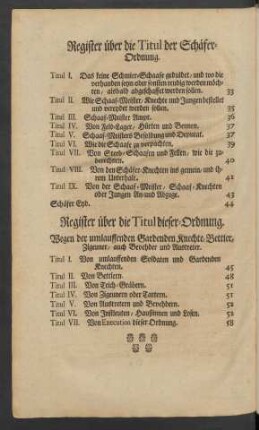 Register über die Titul der Schäfer-Ordnung