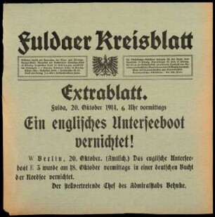 Erste Ausgabe vom Dienstag, den 20. Oktober 1914.