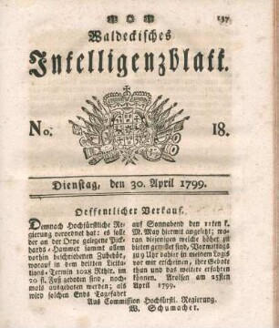 No. 18, Dienstag, den 30. April 1799