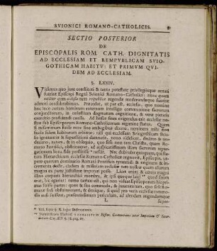 Sectio Posterior de Episcopalis Rom. Cath. Dignitatis ad ecclesiam et rempublicam Svio-Gothicam habitu:...