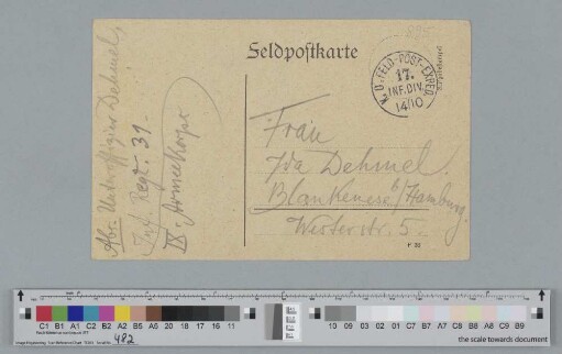 Postkarte an Ida Dehmel