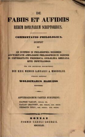 De Fabiis et Aufidiis rerum Romanarum Scriptoribus : Commentatio philol.