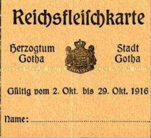 Fleischkarte der Stadt Gotha (ohne Marken)