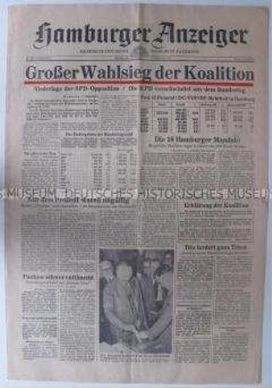 Regionale Tageszeitung "Hamburger Anzeiger" zur Bundestagswahl 1953