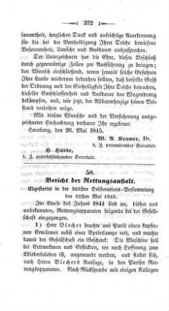 58. Bericht der Rettungsanstalt. : Abgestattet in der 363sten Deliberations-Versammlung den 22sten Mai 1845.