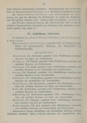 III. Beschäftigung Arbeitsloser.