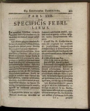 Pars XXIII. De Specificis Febrilibus.
