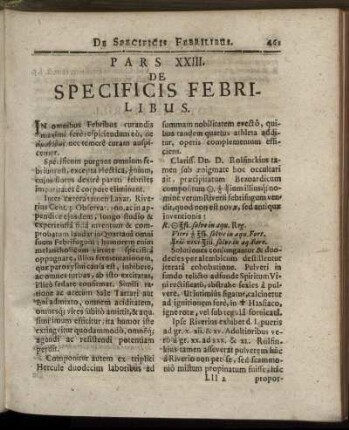 Pars XXIII. De Specificis Febrilibus.