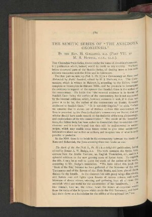 The Semitic Series of "The Anecdota Oxoniensia".