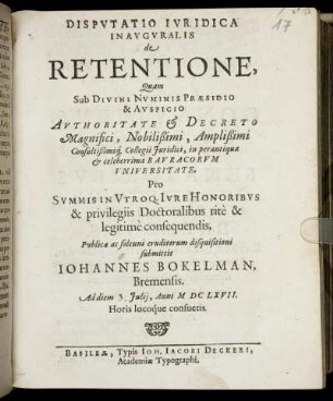 Disputatio Iuridica Inauguralis de Retentione