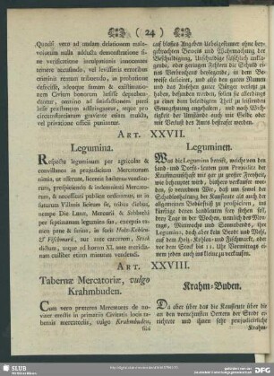 Art. XXVIII. Tabernae Mercatoriae, vulgo Krahmbuden