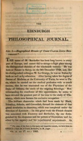 The Edinburgh philosophical journal. 9 = No. 17/18. 1823
