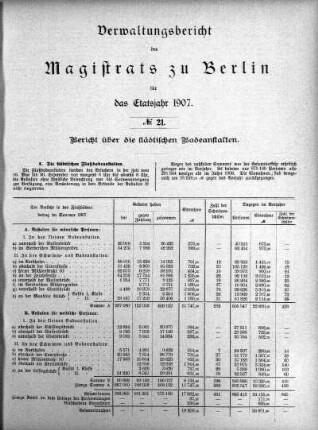 No. 21. Bericht über die städtischen Badeanstalten