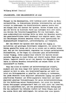 Sprachkultur. Eine Herausforderung für alle