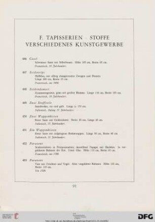 Tapisserien, Stoffe, verschiedenes Kunstgewerbe (Nr. 446-514)