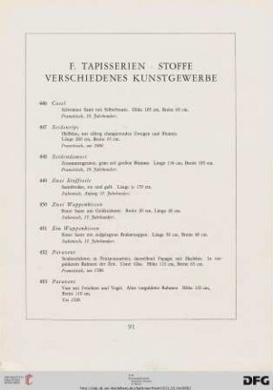 Tapisserien, Stoffe, verschiedenes Kunstgewerbe (Nr. 446-514)