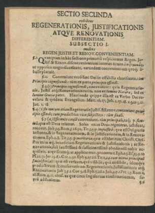 Sectio Secunda exhibens Regenrationis, Iustificationis Atque Renovationis Differentiam.