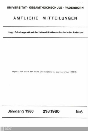 Ergebnis der Wahlen der Dekane und Prodekane für das Studienjahr 1980/81 : 21.8.1980