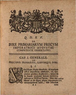 Exercitatio iur. publ.-eccl. de iure primariarum precum, imperatrici augustae competente