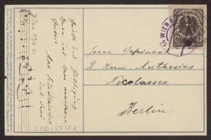 Schreiben an Hermann Muthesius (Postkarte)