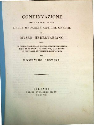 Descrizione delle medaglie antiche greche del Museo Hedervariano, 3[,2]. Continvazione Della Terza Parte Delle Medaglie Antiche Greche Del Mvseo Hedervariano Ossia La Descrizione Delle Medaglie Dei Re D'Egitto Fino Ai Re Della Mavritania, Con Tvtte Le Provincie Intermedie Dell'Africa