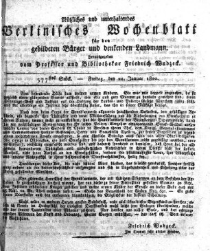 577stes Stueck, Freitag, den 21. Januar 1820