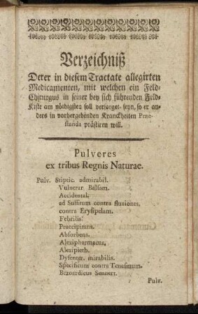 Verzeichniß Derer in diesem Tractate allegirten Medicamenten,[...]