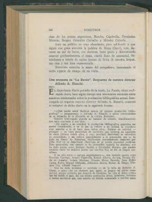 Una encuesta de "La Razón". Repuesta de nuestro director Alfredo A. Bianchi