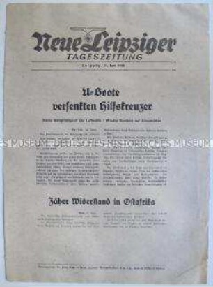 Extrablatt der "Neuen Leipziger Tageszeitung" zum U-Boot-Krieg und Kämpfen in Äthiopien