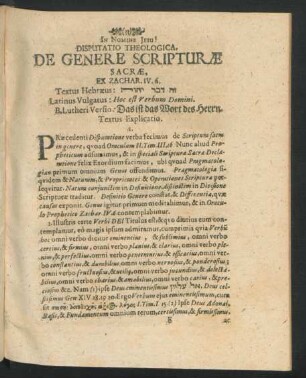 Disputatio Theologica, De Genere Scripturae Sacrae