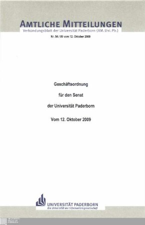 Geschäftsordnung für den Senat der Universität Paderborn : vom 12. Oktober 2009