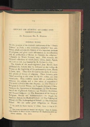 Report on Semitic Studies and Orientalism.