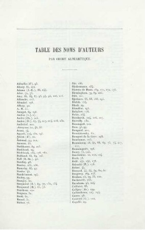 Table des Nomes d'Auteurs.