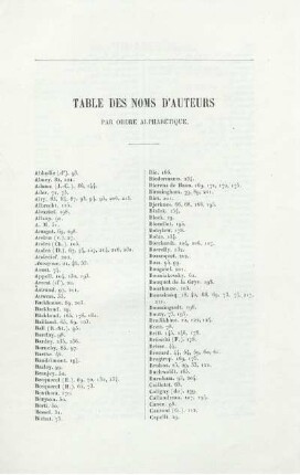 Table des Nomes d'Auteurs.