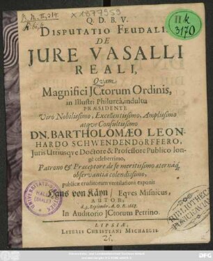 Disputatio Feudalis De Iure Vasalli Reali