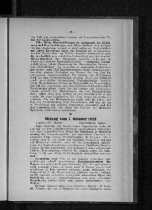 Sitzung am 1. Oktober 1929