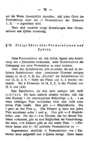 § 19. Einige Sätze über Permutationen und Zyklen