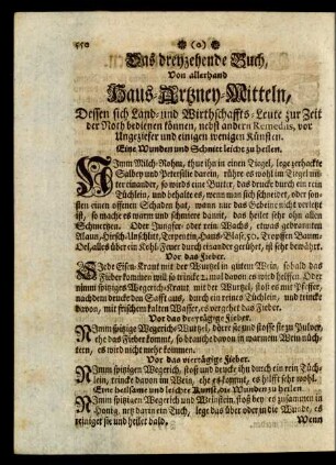 Das dreyzehende Buch, Von allerhand Haus-Artzney-Mitteln, ...