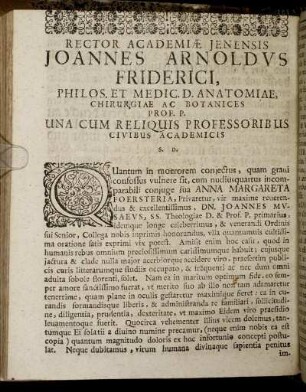Rector Academiæ Jenensis Joannes Arnoldus Friderici [...]