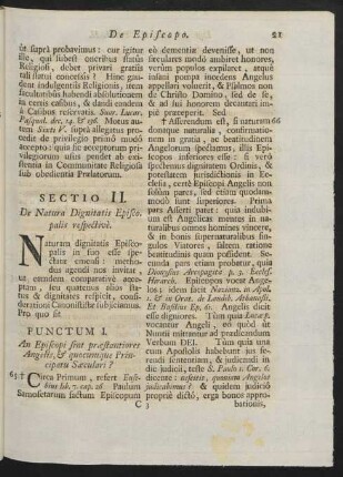 Sectio II. De Natura Dignitatis Episcopalis respectivè.