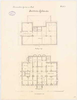 Botanisches Institut der Christian-Albrechts-Universität Kiel: Grundriss KG, DG, 1:100