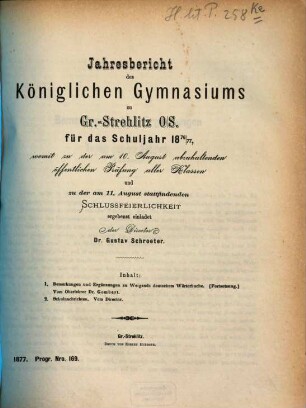 Jahresbericht : über das Schuljahr .... 1876/77