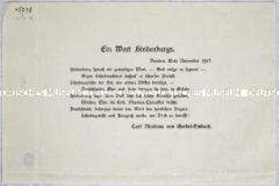 Flugblatt mit Gedicht zur Unterstützung Hindenburgs