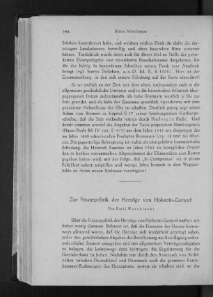 Zur Finanzpolitik der Herzöge von Holstein-Gottorf