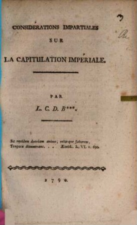 Considérations Impartiales Sur La Capitulation Impériale