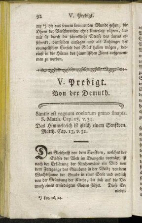V. Predigt. Von der Demuth.