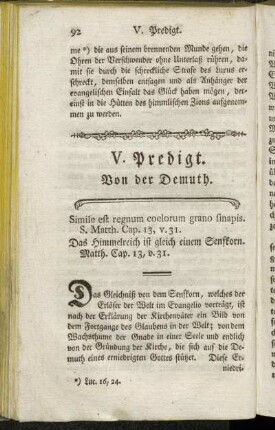 V. Predigt. Von der Demuth.