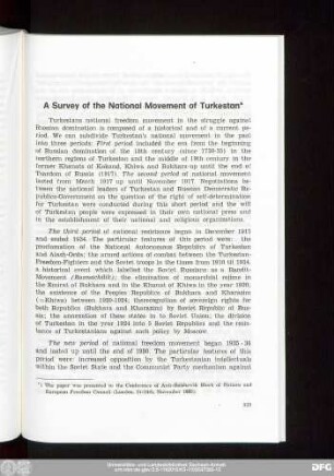 A Survey of the National Movement of Turkestan